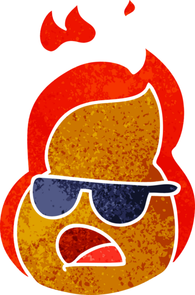 El çizimi eski çizgi film kawaii alevleri bir insan tarafından çizilmiş.