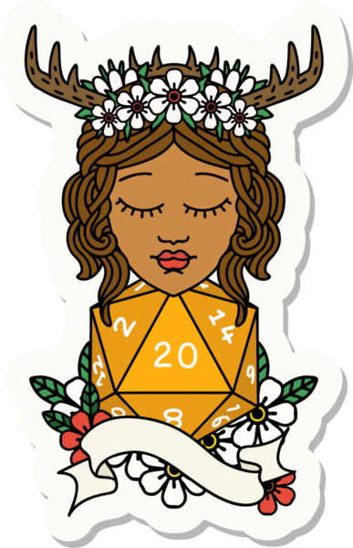 Bir insan tarafından çizilmiş 20 zarlı insan Druid çıkartması.