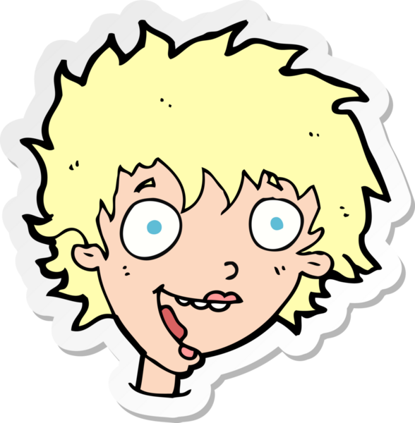 Bir insan tarafından çizilmiş çılgın, heyecanlı bir kadının çıkartması.