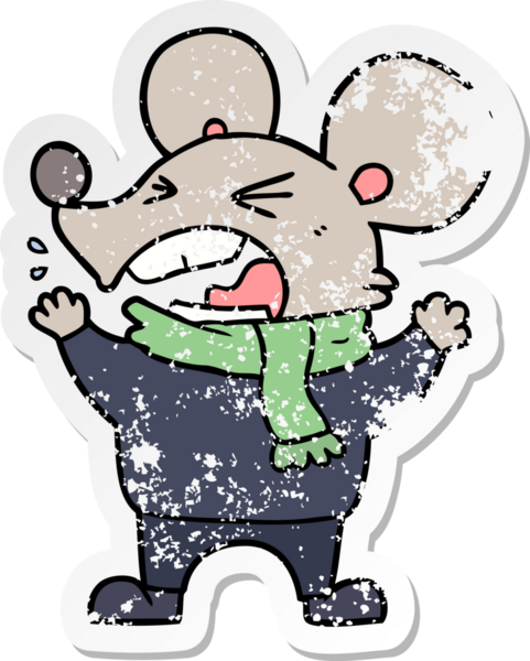 Bir insan tarafından çizilmiş kızgın bir farenin sıkıntılı çıkartması.