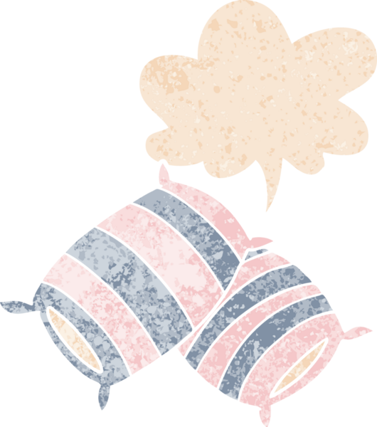 Konuşan baloncuklu çizgi film yastıkları bir insan tarafından çizilmiş dertli retro desenli.