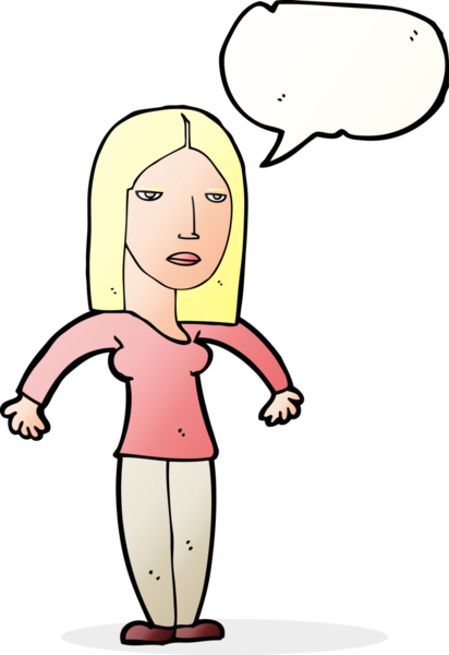 Bir insan tarafından çizilmiş konuşma baloncuğuyla rahatsız bir kadın.