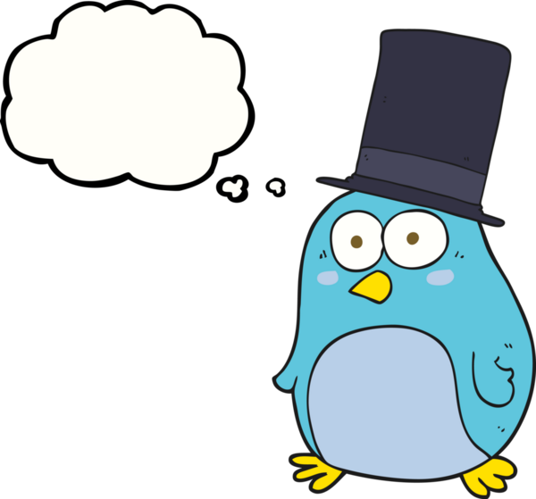 Bir insan tarafından çizilmiş silindir şapkalı balon karikatür kuşu.