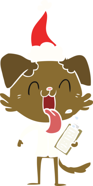 Bir insan tarafından çizilmiş Noel Baba şapkası takan ve nefes nefese kalan bir köpeğin el resmi.