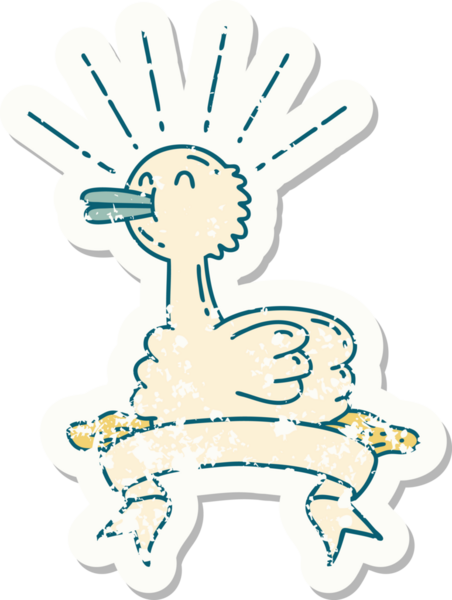 Bir insan tarafından çizilmiş eski bir dövme stili yüzen ördek çıkartması.