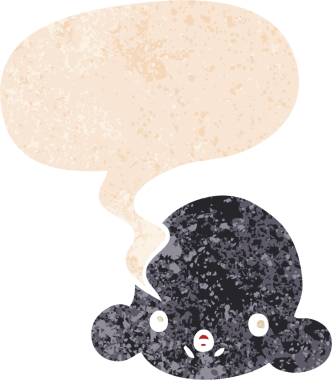 grunge 'da konuşma baloncuğu olan karikatür bulutu bir insan tarafından çizilmiş rahatsız edilmiş retro dokuma tarzı