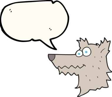 Bir insan tarafından çizilmiş serbest konuşma balonu karikatür kurt kafası.