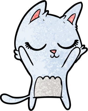 Bir insan tarafından çizilmiş sakin çizgi film kedisi.