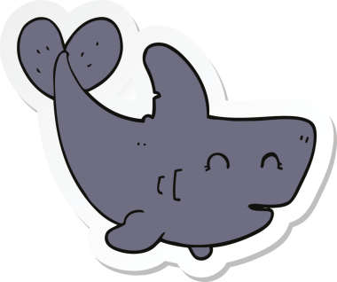 Bir insan tarafından çizilmiş karikatür köpekbalığı etiketi.