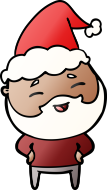 Bir insan tarafından çizilmiş Noel Baba şapkası giyen mutlu sakallı bir adamın gradyan çizimi.
