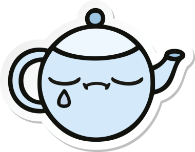 Bir insan tarafından çizilmiş şirin bir karikatür, hüzünlü çay demliği.