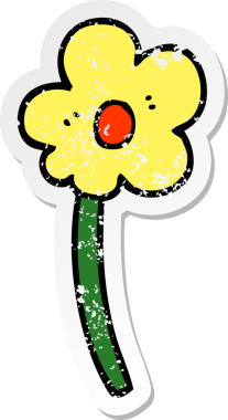 Bir insan tarafından çizilmiş karikatür çiçeğinin sıkıntılı çıkartması