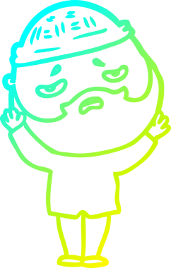 Bir insan tarafından çizilmiş sakallı, endişeli bir çizgi film çizimi.