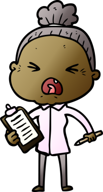 Bir insan tarafından çizilmiş kızgın yaşlı kadın çizgi filmi.