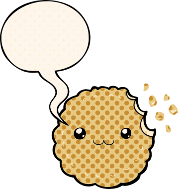 Bir insan tarafından çizilmiş çizgi roman tarzında konuşma baloncuklu çizgi film bisküvisi.