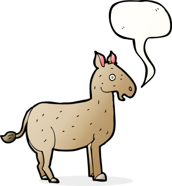 Bir insan tarafından çizilmiş konuşma balonlu çizgi film katırı.