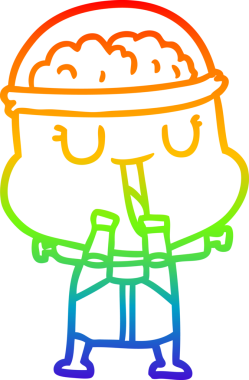 gökkuşağı gradyanı çizimi bir insan tarafından çizilmiş mutlu bir robot çizgi filmi.