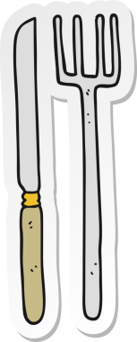 Bir insan tarafından çizilmiş çatal ve bıçak çıkartması.