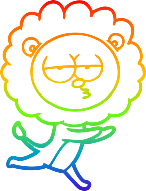 Gökkuşağı gradyan çizgi çizimi bir insan tarafından çizilmiş koşu aslanı