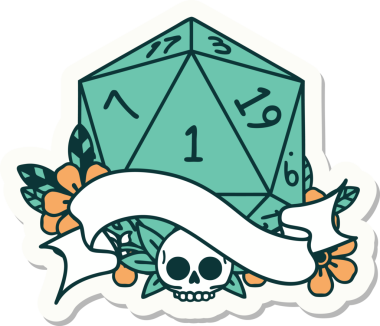 Bir insan tarafından çizilmiş doğal bir d20 zar etiketi.