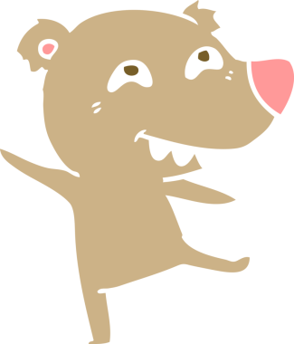 Bir insan tarafından çizilmiş düz renkli çizgi film ayı dansı.