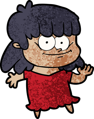 Bir insan tarafından çizilmiş gülümseyen bir kadın.