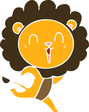 Gülen aslan düz renkli çizgi film. Bir insan tarafından çizilmiş.