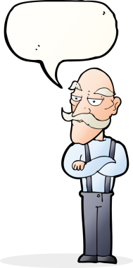 Bir insan tarafından çizilmiş bir konuşma balonuyla sıkılmış yaşlı bir adam.