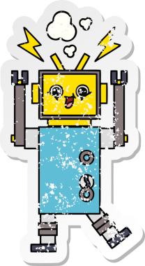 Bir insan tarafından çizilmiş mutlu bir robotun üzgün çıkartması.