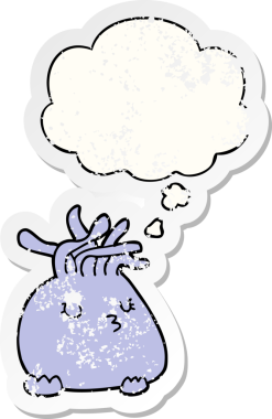 Düşünce baloncuğu olan karikatür deniz şakayığı insan tarafından çizilmiş yıpranmış bir çıkartma.