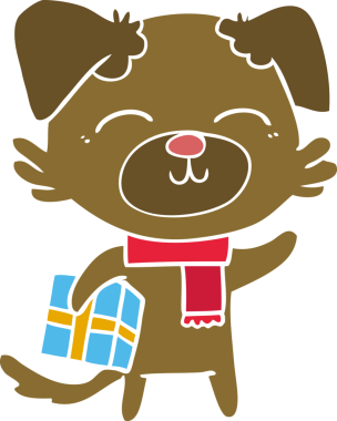 Düz renkli çizgi film köpeği bir insan tarafından çizilmiş xmas için hazır