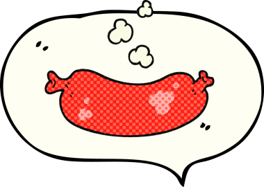 El yazısı çizilmiş çizgi roman konuşma balonu bir insan tarafından çizilmiş sıcak sosis.