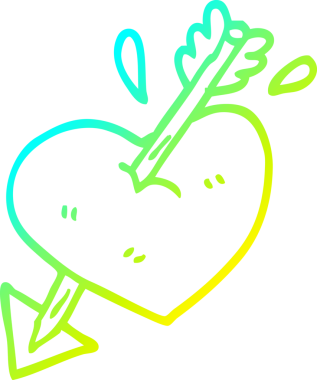 Bir insan tarafından çizilen okla atılan kalp karikatürünün soğuk gradyan çizgisi.