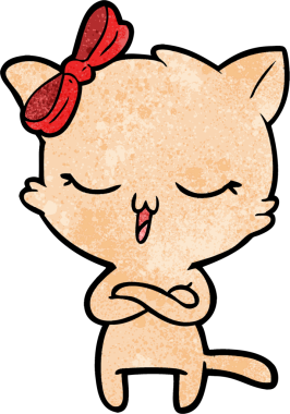 Bir insan tarafından çizilmiş kafasında yay olan çizgi film kedisi.