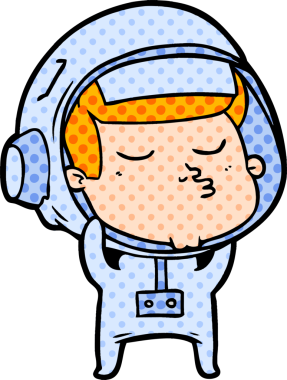 Bir insan tarafından çizilmiş kendine güvenen bir astronot çizgi filmi.