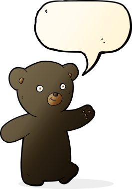 bir insan tarafından çizilmiş konuşma balonlu siyah ayı yavrusu.