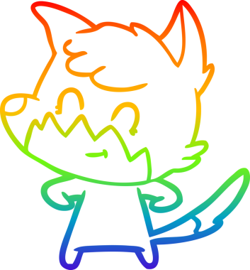 Gökkuşağı gradyan çizgi çizimi bir insan tarafından çizilmiş, dost bir tilki.