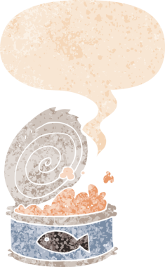 Bir insan tarafından çizilmiş grunge dertli retro desenli konserve yiyecek konservesi.