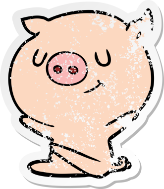 Bir insan tarafından çizilmiş mutlu çizgi film domuzunun sıkıntılı çıkartması.