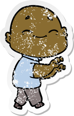 Bir insan tarafından çizilmiş mutlu kel bir adamın sıkıntılı çıkartması.