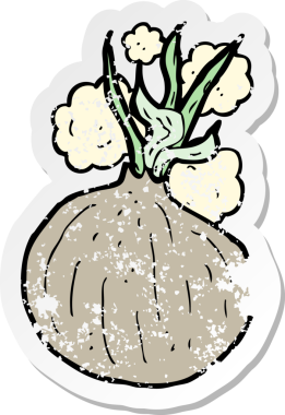 Bir insan tarafından çizilmiş bir karikatür soğanın gerilemiş etiketi.