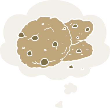 Düşünce baloncuklu çizgi film kurabiyeleri insan tarafından çizilmiş.