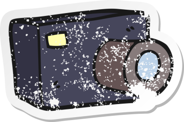 Bir insan tarafından çizilmiş karikatür fotoğraf makinesinin sıkıntılı çıkartması.