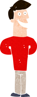 Bir insan tarafından çizilmiş sırıtan bir çizgi film adamı.