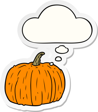 Düşünce baloncuklu balkabağı insan tarafından çizilmiş bir çıkartma.