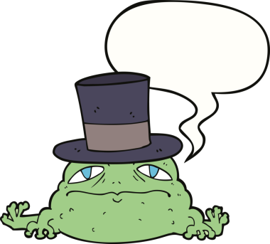 Bir insan tarafından çizilmiş konuşma balonlu zengin kurbağa çizgi filmi.