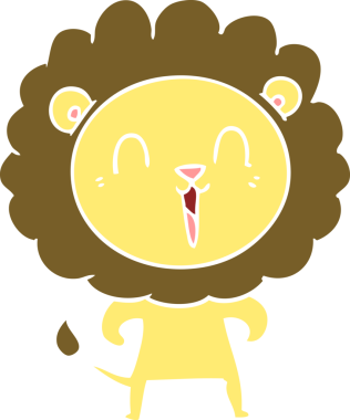 Gülen aslan düz renkli çizgi film bir insan tarafından çizildi.