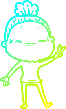 Bir insan tarafından çizilmiş barışçıl, yaşlı bir kadının soğuk çizgi çizimi.