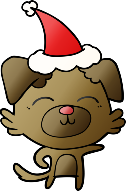 Bir insan tarafından çizilmiş Noel Baba şapkası takan bir köpeğin gradyan çizimi.