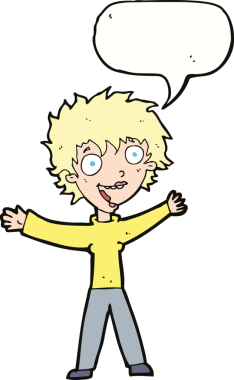 Bir insan tarafından çizilmiş konuşma balonu olan heyecanlı bir karikatür.